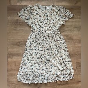 Hayden Los Angeles Floral Pleated Midi Dress Ivory Beige Boho Feminine 1XL